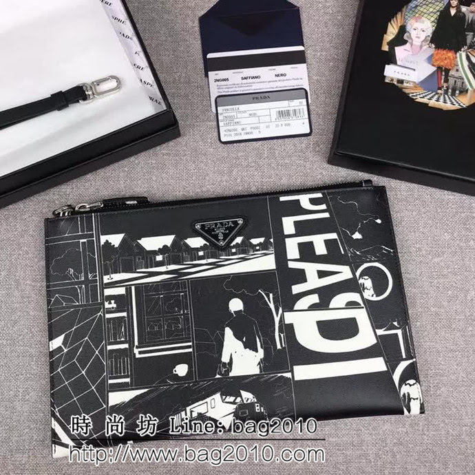 PRADA普拉達 官網同步 2018最新漫畫印象系列 限量版男士手包 2NG005 DD1444